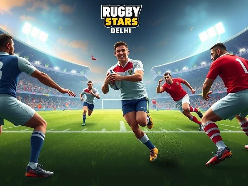 Rugby Stars Delhi gameplay screenshot showing intense rugby action